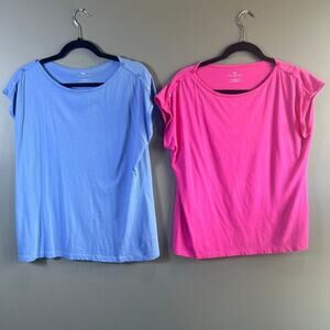Lot /Bundle of 2 Talbots  Short Sleeve tops Blue & Pink w/ Buttons Size Large
